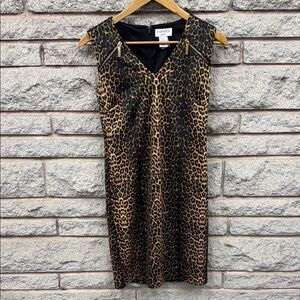 Carmen Marc Valvo Black and Brown Animal Print Mini Dress